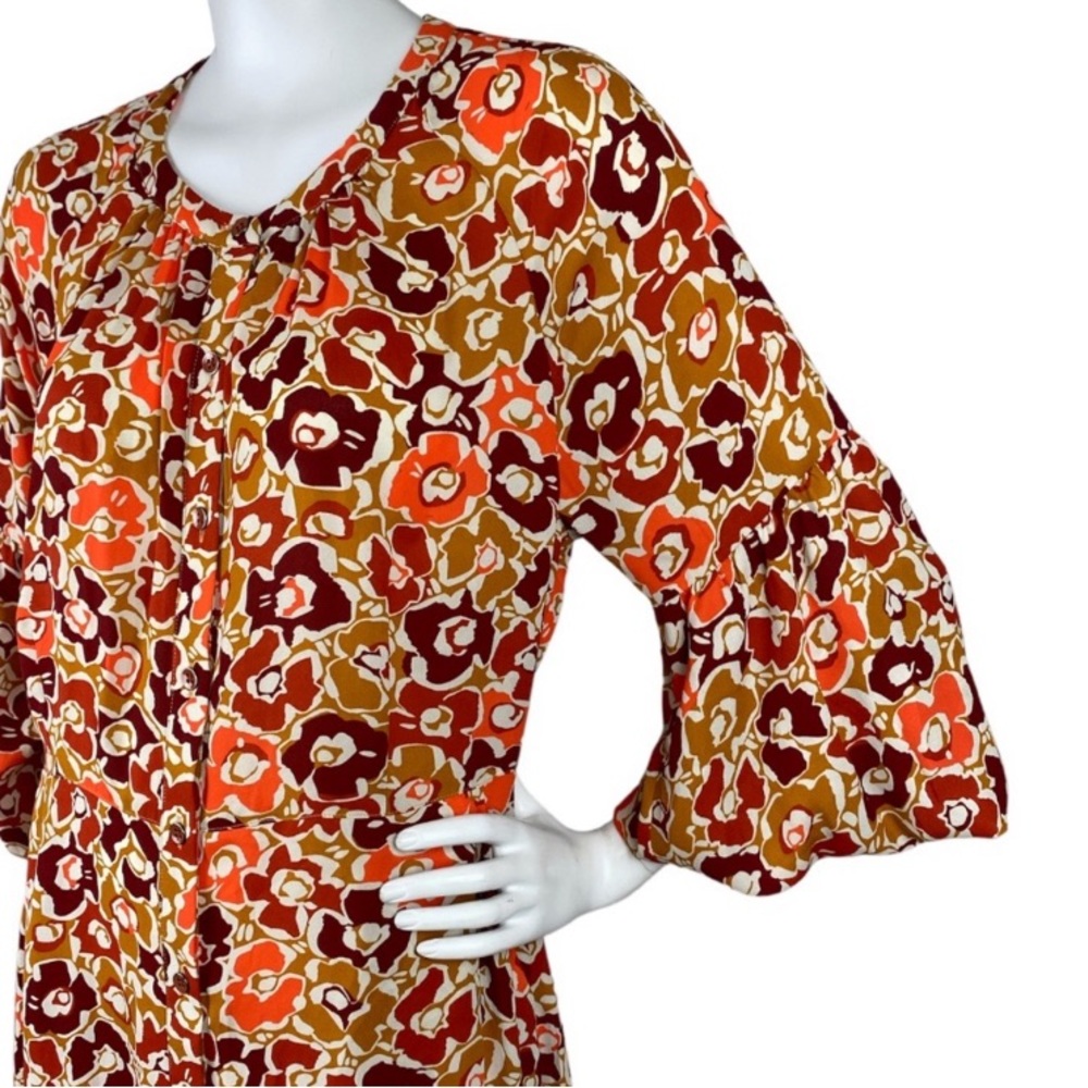CAbi 4238 Daydream A-Line Dress Orange
Yellow Print Bishop Sleeves Button Large - Picture 12 of 16